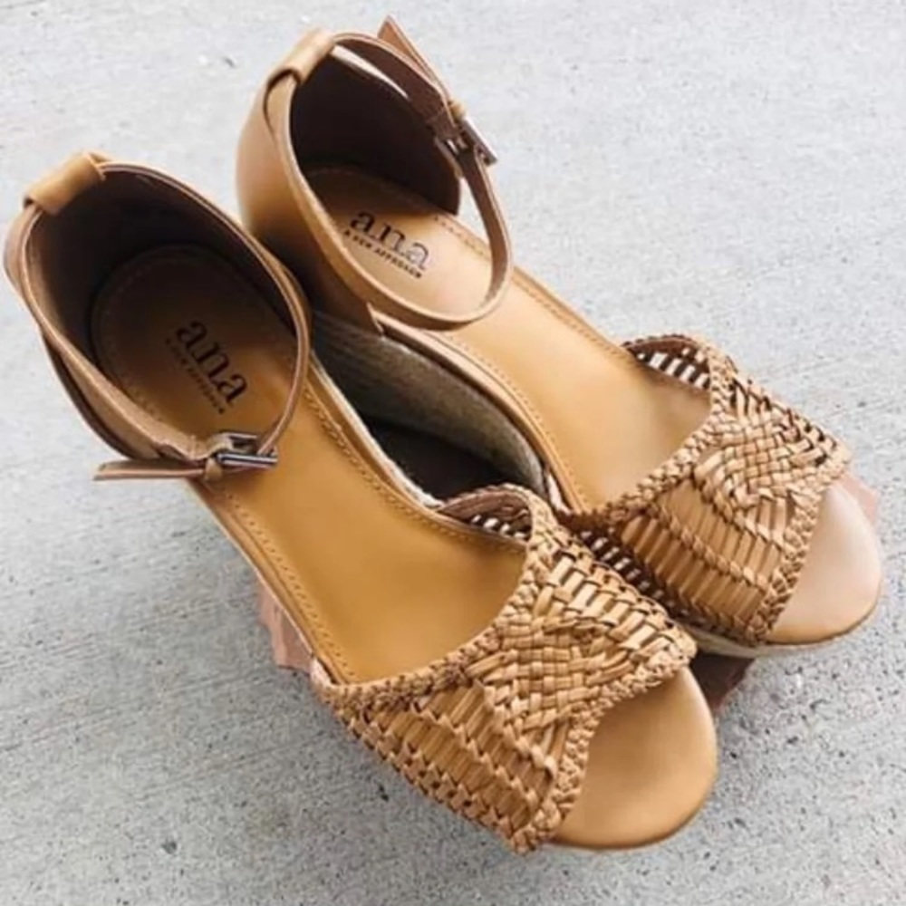 A.N.A Nude High heel wedge/ankle strap, size 8